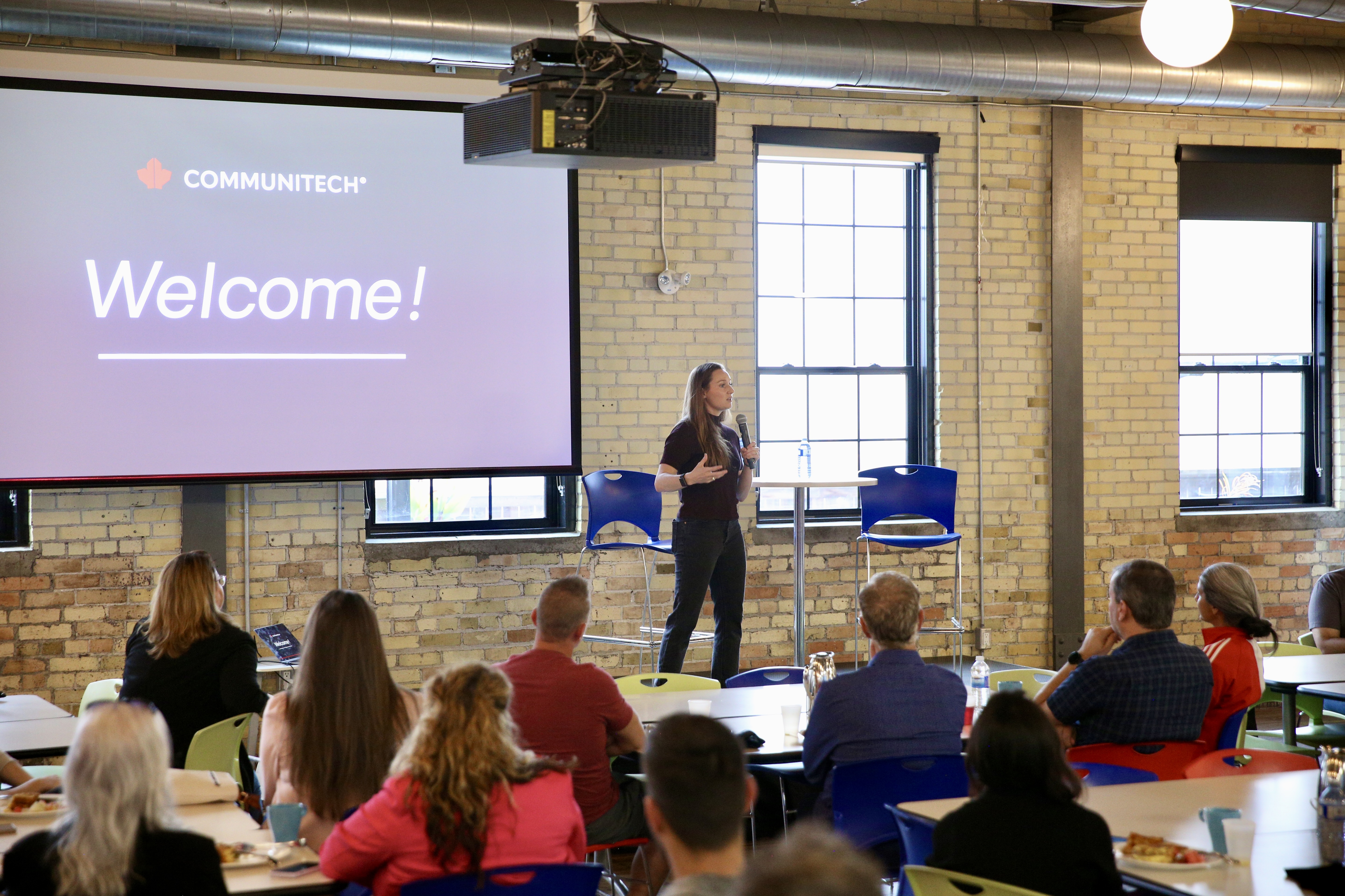 Rosie MacLennan on stage at the Communitech Breakfast Series