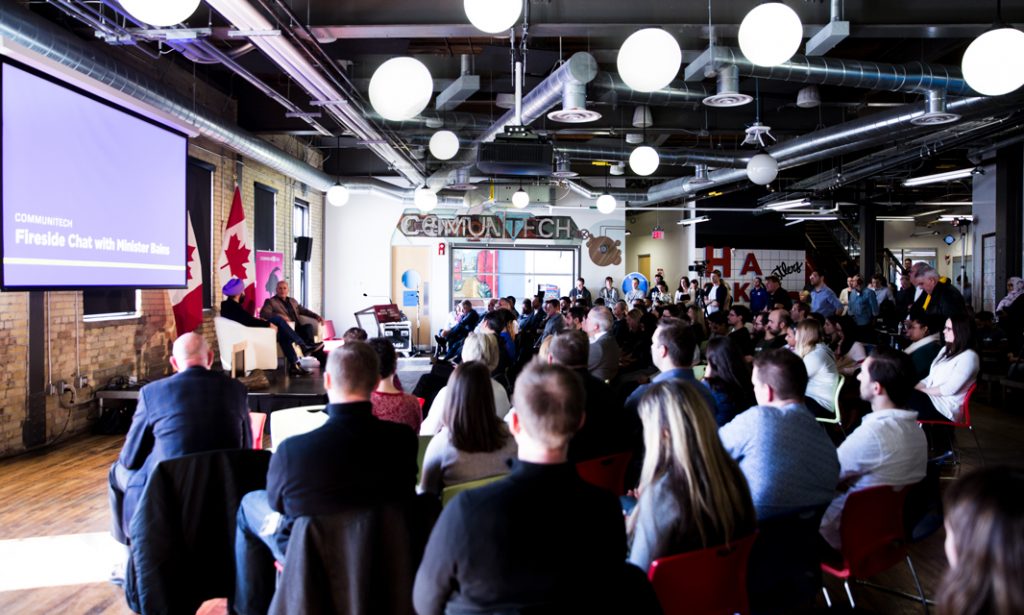 Communitech 2nd floor filled with attendees of the fireside chat