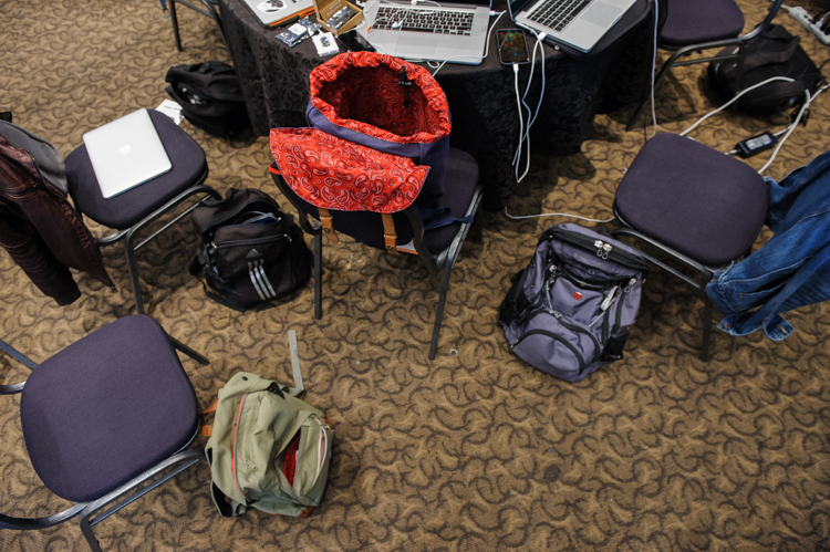 Bags around a table