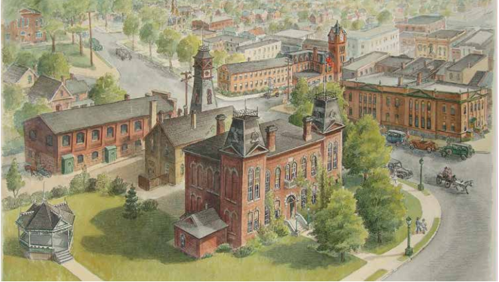A historical watercolour illustration of uptown Waterloo