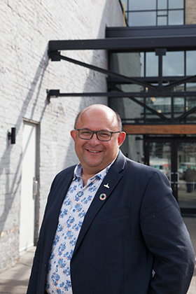 Kitchener Mayor Berry Vrbanovic outside the Tannery