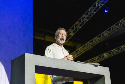 Ed Catmull, co-founder of Pixar Animation Studios, on stage